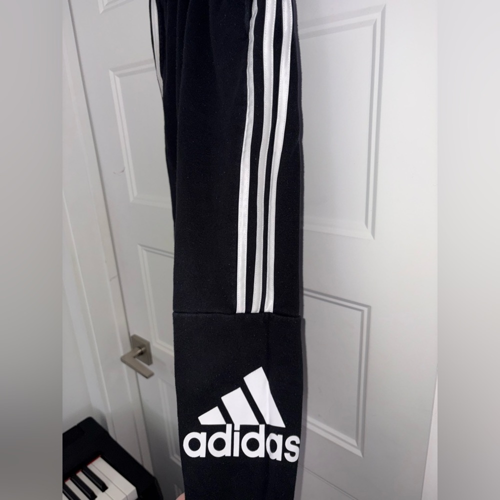 Adidas Kids Black Joggers with White Stripes Size 8 Small